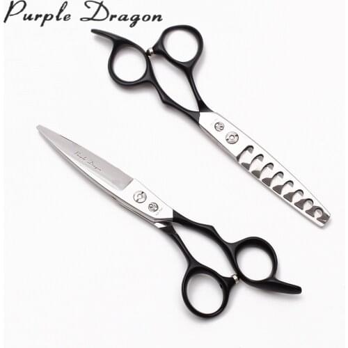 9122# 6" 17cm Purple Dragon Black Elastic Handle Professional Barber Scissors Cutting Scissors Thinning Shears Hair Scissors Kit