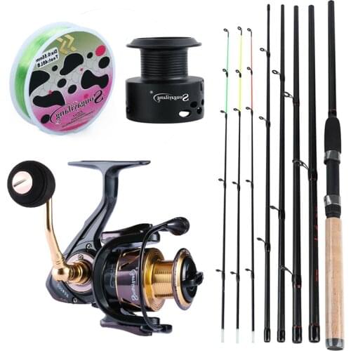 Sougayilang Portable 6 Section Fishing Rod Reel Set M Power Carbon Fiber Spinning Rod with13 +1BB Spinning Reels Combo Pesca