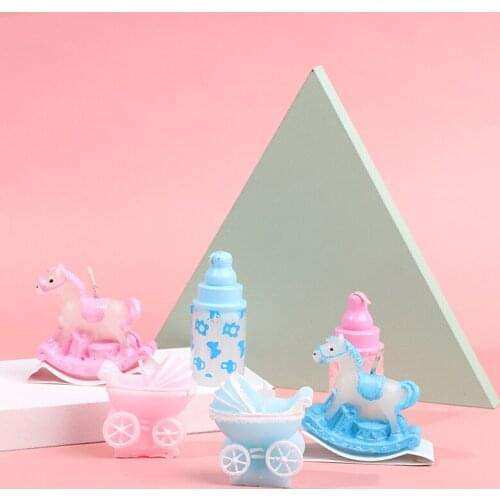 Blue/pink Milk Bottle Horse Baby Carriage Candle Cake Topper Baby Shower Birthday Kids Candle DIY Party Decoration Gift Candles