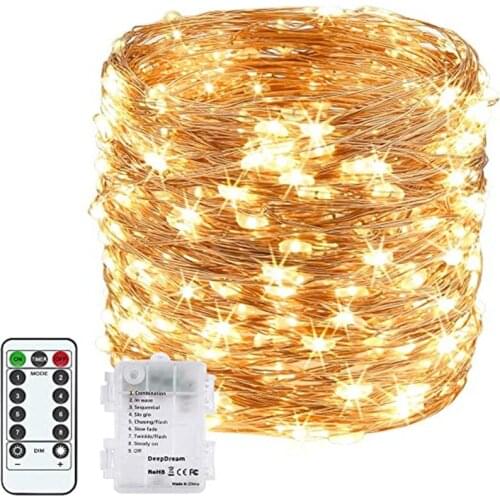 LED Fairy Garland Twinkle String Lights 8 Mode Remote Control Waterproof Silver Wire Fairy Lights Holiday Christmas Decoration