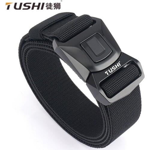 TUSHI 2021 Fashion New Mens Tooling Tactical Waistband Quick Release Buckle Elastic Weave Male Belt 125cm*3.8cm Cinturon Hombre
