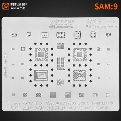 Amaoe SAM9 BGA Reballing Stencil For Samsung J1 J2 J3 J4 J100 J320F G570M Exynos7570 3475 SC9830A CPU Power IC Chip Steel Mesh