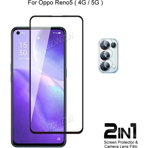 For Oppo Reno5 ( 5G / 4G ) Reno 5 Camera Lens Protecting Film & Full Coverage Protective Tempered Glass Phone Screen Protector