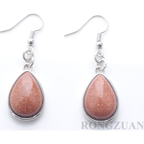 Women Drop Earrings Natural Golden Sand Gem Stone Teardrop Bead Reiki Healing Earrings Bohemian Jewelry TR3175