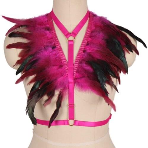 Feather Rave Festival Bralette Harness Belt Punk Goth Sek Gothic Body Harness Fashion Lingerie Women Fetish Tops Crop Bodysuit
