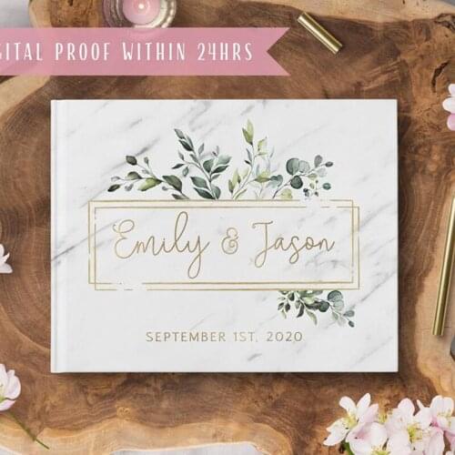 Golden Writing Wedding Guest Book Photo Album Marble Cover Custom Wedding Guest Book Personalized Wedding Customized 38 Pages
