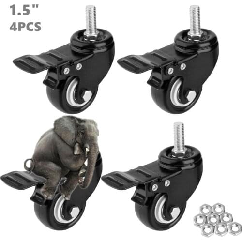 1.5" Heavy Duty Swivel Caster Wheels Threaded Stem Casters with Brake Trolley Furniture Caster M8/M10x25 Threaded Stem and Nuts