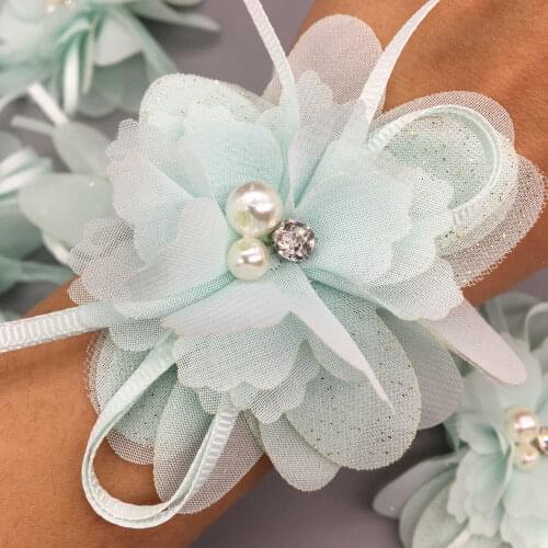 1 Yard Green 3D Flowers Pearl Lace Trim Handmade Rhinestone Trimmings Wedding Wrist Flower Dress Clothes Applique Sewing Crafts