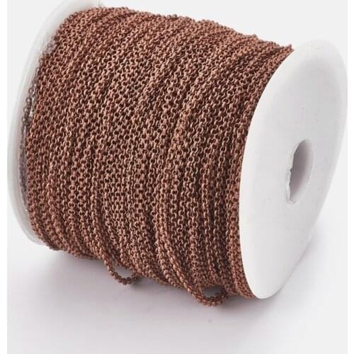 100m/Roll 2x1mm Iron Red Copper Color Rolo Unwelded Cross Chains with Spool Lead Free and Nickel Free Chain DIY Jewelry Making