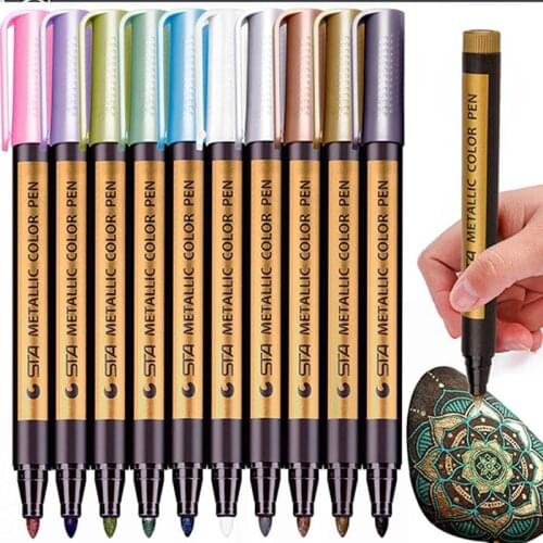 2mm Acrylic Metallic Markers 10colour/sets Colored Art Markersfor Stones Rock Painting Skating Paper Glass Wall Drawing Ceramic
