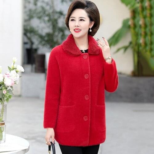 2021 New Autumn Winter Women Woolen Cloth Jacket Female Middle Aged Mid Long Lmitation Mink Velvet Coat Plus Size Ladies Coats