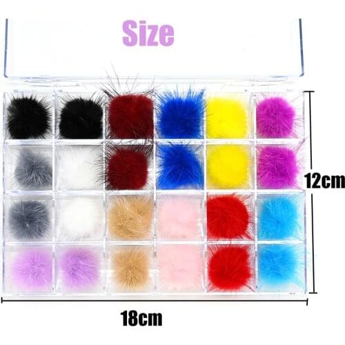 24Grids/Box Furry Decals Magnet Detachable Accessories Nailart 12Colors 2.7*2.7cm Fluffy for Nails 24pcs Art Decorations #ZCF28