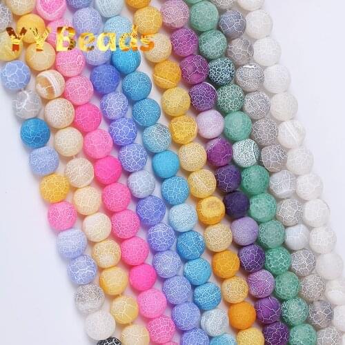 4-12mm Natural Matte Frost Cracked Agates Beads Dragon Veins Agates Loose Beads For Jewelry Making DIY Bracelets Various Colors