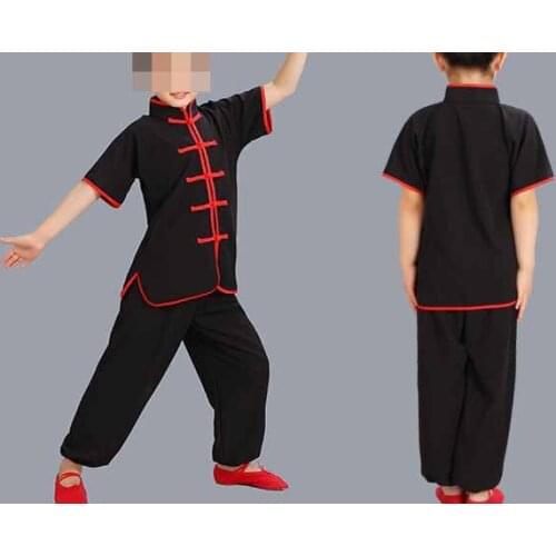 5color summer Children short sleeves martial arts wushu suits kung fu clothing boys&girls kung fu tai chi suit uniformsred/black