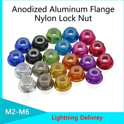 Anodized Aluminum Flange Nylon Lock Nut M2 M3 M4 M5 M6 Red/black/ Blue/ Light Blue/ Orange/ Golden/purple/pink/sliver/grey 5pcs