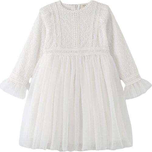 White Lace Long Sleeve Dress Age For 4 - 14 Years Teenage Girls Princess Costume 2021 New Arrival Fall Winter Children Clothes
