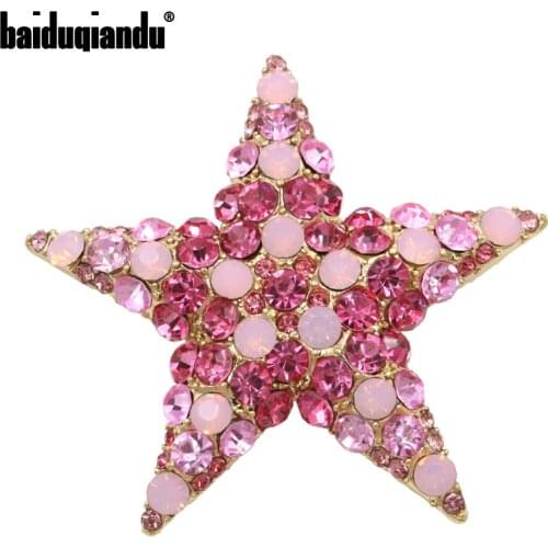 Baiduqiandu Brand Factory Directly Sale High Quality Pink or Green Crystal Starfish Brooch Pins for Women