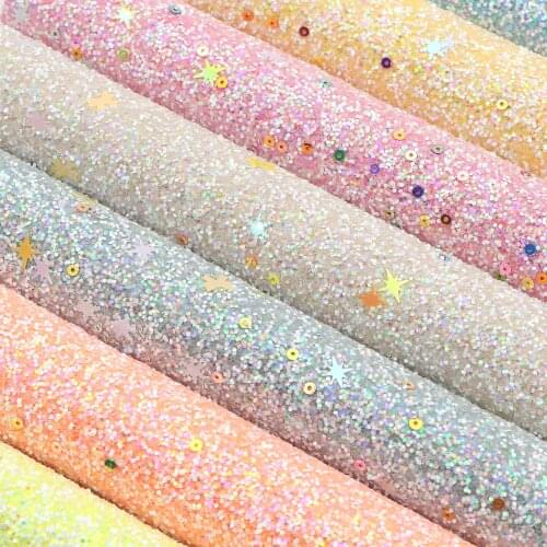 20*33cm Star Sequin Chunky Glitter Faux Synthetic Leather For Bow-knot bags Wallet Phone Cover Scrapbook DIY,1Yc14253