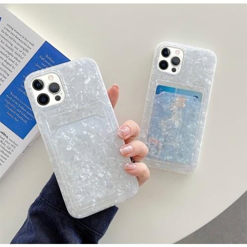 Shell Case for iPhone 11 12 Pro Max SE 2020 XS XR 7 8 Plus Soft IMD Back Cover with Card Holder Solid Color Shockproof Funda NEW