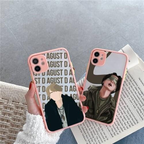 Agust D suga Phone Case For iPhone 12 11 Mini Pro XR XS Max 7 8 Plus X Matte transparent Pink Back Cover