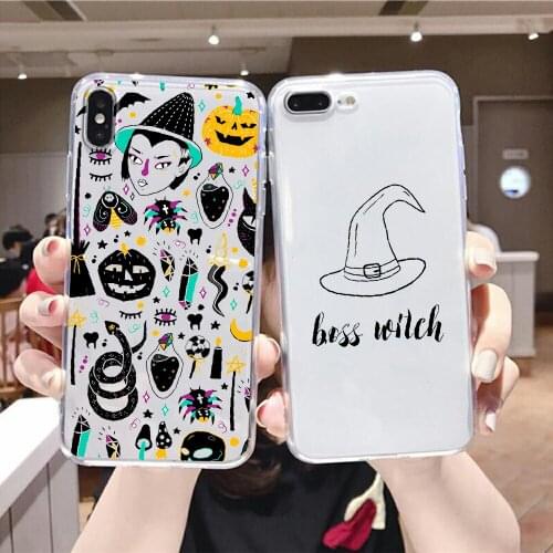 Magic Witch Cat Halloween Phone Case For Huawei Honor 6 7 8 9 10 10i 20 A C X Lite Pro Play transparent trend coque 3D back