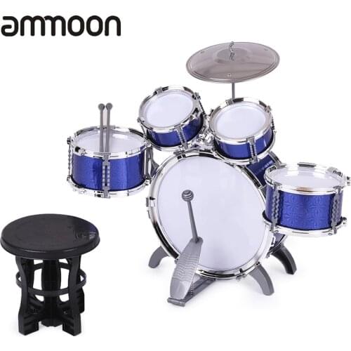 Children Kids Drum Set Musical Instrument Toy 5 Drums with Small Cymbal Stool Drum Sticks for Boys Girls