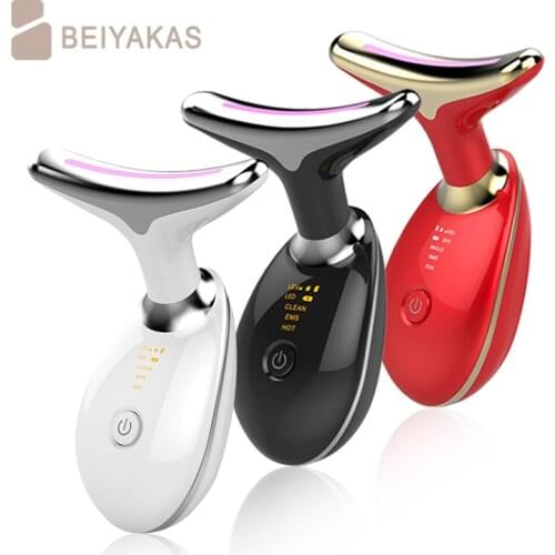 3-color LED photon therapy neck massager, lifting, firming, reducing double chin, anti-wrinkle and anti-wrinkle skin care tool