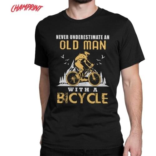 Never Underestimate An Old Man With A Mountain Bike T Shirt for Men 100% Cotton T-Shirts O Neck MTB Tees Clothes Summer