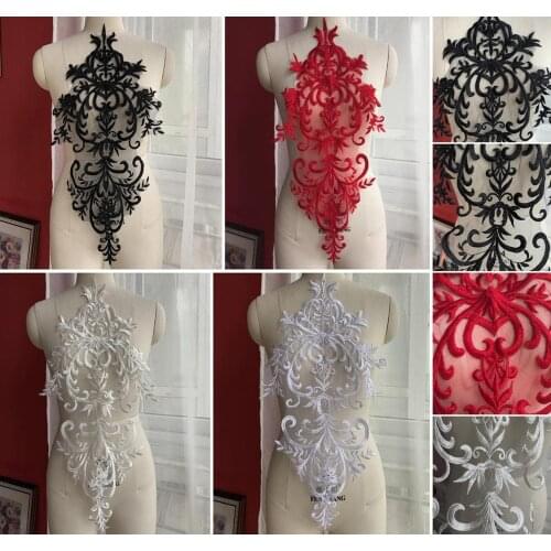 French Lace Handmade Wedding Dress Appliques DIY Bridal Headdress Lace Collar Lace Fabric Sew On Patch off-White Black Ivory Red