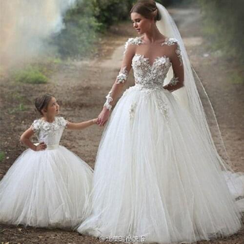 Mommy Baby Mother Daughter Wedding Dresses Flower Party Mama and Girls Bridesmaid Tutu Maxi Long Dress Family Matching Clothes