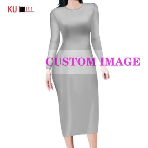 KUILIU Customized 2021 Autumn Women Bodycon Maxi Dress Long Custom Printing Dresses Fashion Casual Female Vestido Femme