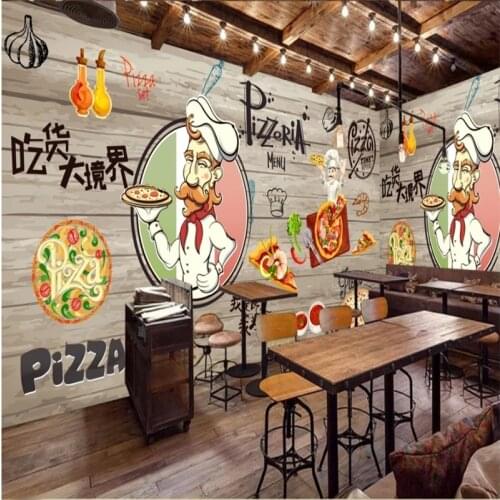 Custom Cartoon Pizza Store Wall Paper 3D Fast Food Restaurant Snack Bar Industrial Decor Mural Wallpaper Papel De Parede 3d
