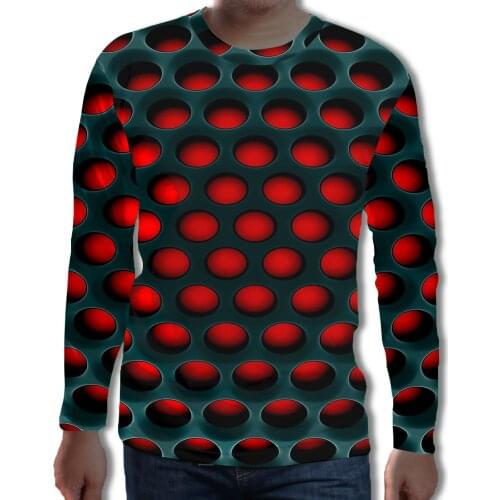 Four seasons fashion new mens geometric figure polka dot pattern 3D printing mens long-sleeved casual cool shirt