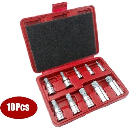 10PCS Chrome Vanadium Steel Pressure Batch Sleeve Group Sets SleeveHead Machine Motor Socket Set Wrench Female Torx Male