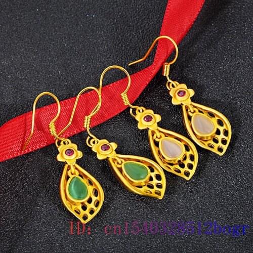 Jade Water drop Earring 925 Silver Crystal Green Jewelry Natural Women Gemstone Zircon Chalcedony Fashion Gifts Amulet