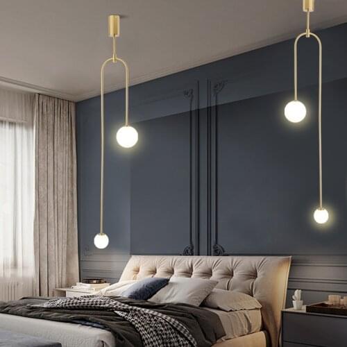 Nordic Minimalist Milk White Ball Glass Pendant Simple Modern Living Room Corner Bedroom Bedside Gold Danish Fishing Line Lamps