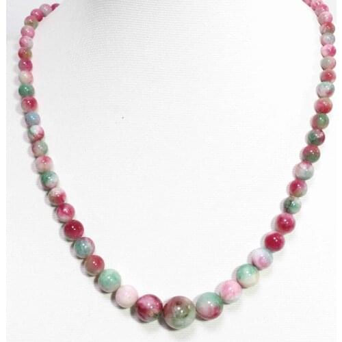 New Multicolor Pink Semi-precious Stone Chalcedony Jades Tower Chain Necklace 6-14mm Round Beads Trendy Jewelry 18inch B1482