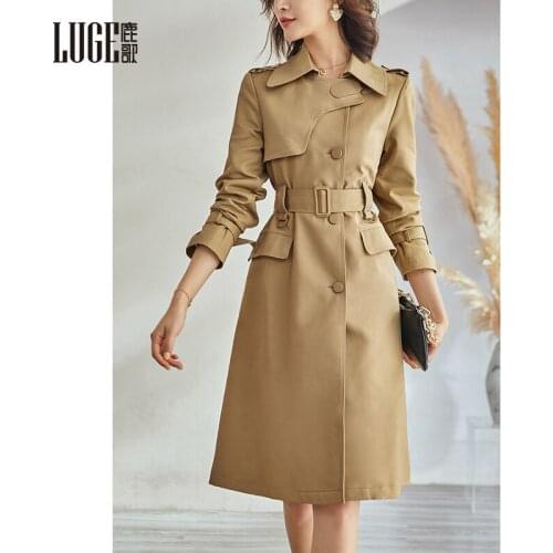 2021 autumn new fashion temperament British coat this years popular Khaki windbreaker womens middle and long style