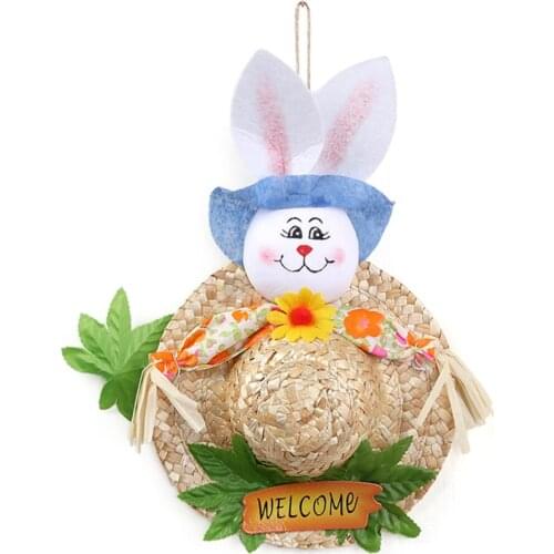 Easter Ornament Hanging Bunny Hat Simulation Wreath Party Garden Décor Festive Decoration Wall Rabbit Home Door Welcome Sign