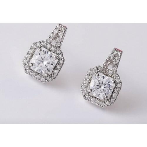 Luxury Square Austrian Clear 5a Cubic Zirconia Earrings for Women Fashion 925 silver Party Elegant Wedding Stud Earrings Jewelry