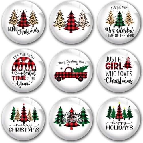 Handmade Merry Christmas Tree Plaid Leopard Round Photo Glass Cabochons Demo Flat Back DIY Jewlery Making Findings Accessory