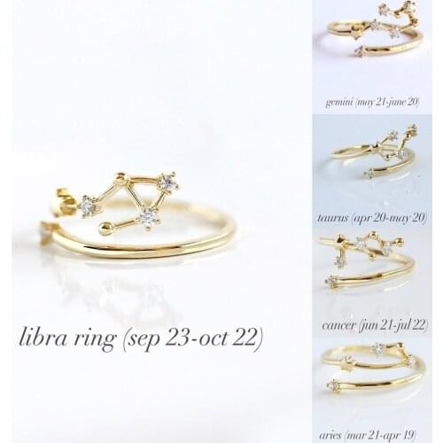 Crystal 12 Constellation Justable Rings For Women Cancer Leo Virgo Libra Sign Finger Ring Zodiac Star Jewelry Wedding Accessory
