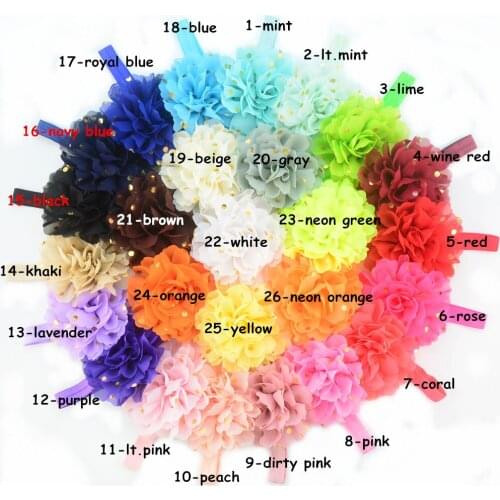 35 pcs/ lot , 10 cm shabby chiffon gold dot flowers with elastic apparel fashion headwear hair accessories