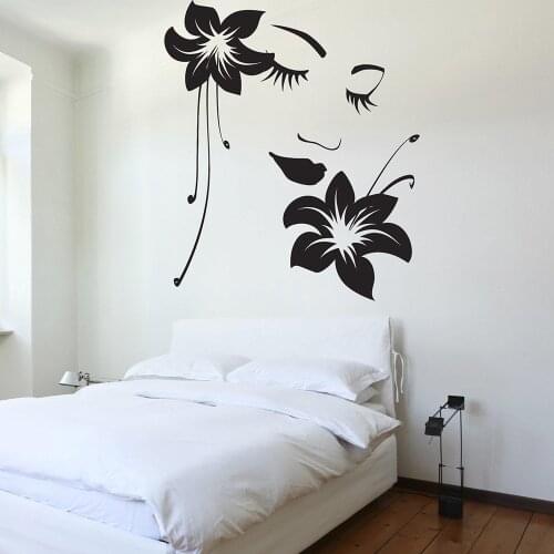 Flower Girl Woman Face Modern vinyl wall decal home decor diy art mural wallpaper removable wall stickers