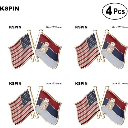 U.S.A & Serbia Flag Brooches Lapel Pin Flag badge Brooch Pins Badges 4Pcs a Lot
