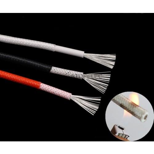 2M Heat Resistant 250Deg.C Braided Fiber Glass Silicone Wire Tinned Copper Cable 10/11/13/14/15/17/18/20/22 AWG Black/Red/White