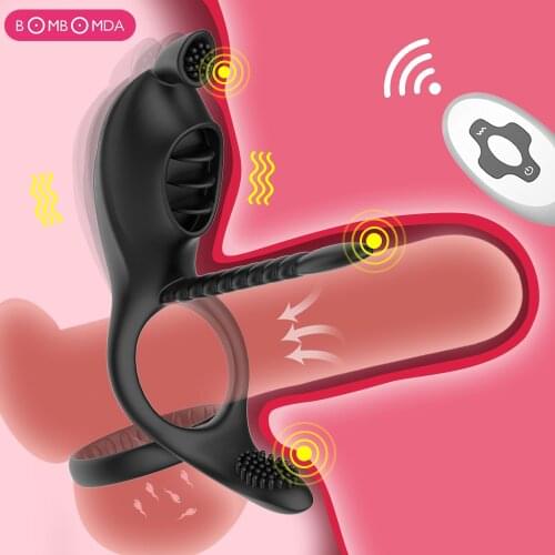 Vibrator Ring Double Remote Control Vibrating Ring Elastic Silicone Premature Ejaculation Lock Penis with Rings Sex Toys for Men