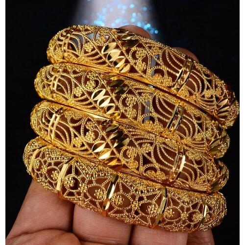 WANDO 4pcs/lot Vintage Bracelets For Women/Girl Gold Colour Bangles Dubai/Alab/France arm Jewelry Gifts Ramadan Mothers Day b69