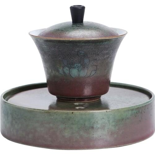 Vintage Kiln change tea tureen Japanese-style tea cup bowl pot ceramic sancai gaiwan dry bubble dish bubble
