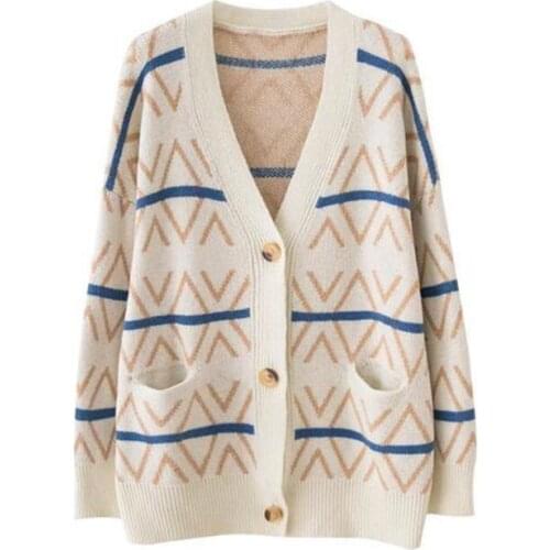 Vintage Loose FashionSweater Cardigan Women New Slim Knitshirt 2020 V Neck Long Sleever Female Jacket